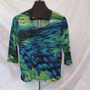 Peck & Peck Blue and Green Patterned Blouse